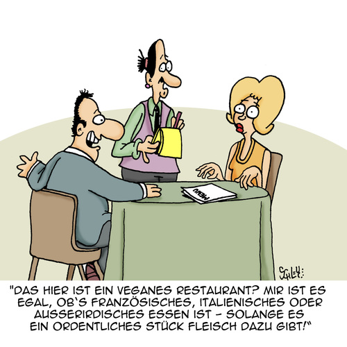 Cartoon: Hauptsache es schmeckt!! (medium) by Karsten Schley tagged ernährung,essen,gesundheit,vegetarier,vegan,ausserirdische,veganer,restaurants,gastronomie,freizeit,konsum,gesellschaft,moden,ernährung,essen,gesundheit,vegetarier,vegan,ausserirdische,veganer,restaurants,gastronomie,freizeit,konsum,gesellschaft,moden