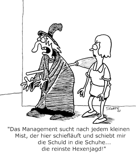 Cartoon: Hexenjagd (medium) by Karsten Schley tagged management,büro,fehler,hexen,hexenjagd,männer,frauen,karriere,mobbing,wirtschaft,business,gesellschaft,management,büro,fehler,hexen,hexenjagd,männer,frauen,karriere,mobbing,wirtschaft,business,gesellschaft