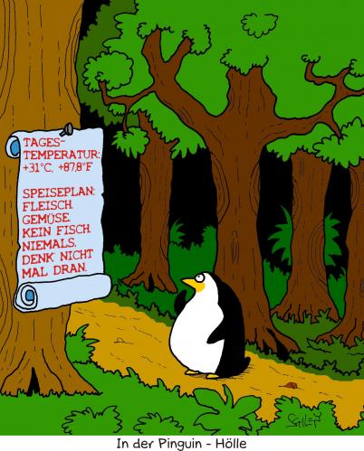 Cartoon: Hölle! (medium) by Karsten Schley tagged tiere,natur,wald,religion,ernährung,wetter,klima
