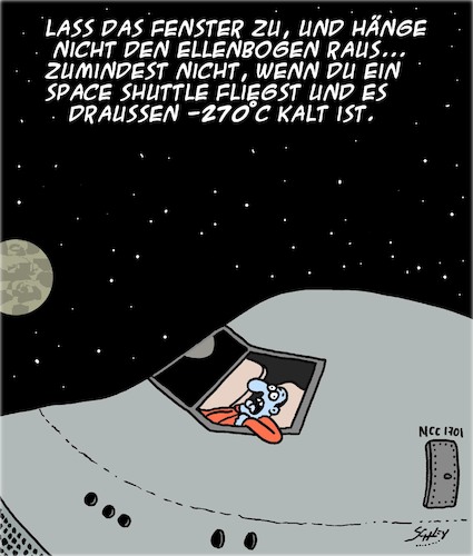 Cartoon: Im Weltall (medium) by Karsten Schley tagged raumfahrt,forschung,wissenschaft,technik,temperaturen,astronauten,raumfahrt,forschung,wissenschaft,technik,temperaturen,astronauten