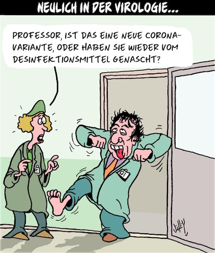 Cartoon: In der Virologie... (medium) by Karsten Schley tagged virologen,corona,fprschung,wissenschaft,varianten,desinfektionsmittel,ärzte,politik,gesellschaft,virologen,corona,fprschung,wissenschaft,varianten,desinfektionsmittel,ärzte,politik,gesellschaft