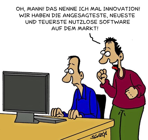 Cartoon: Innovation (medium) by Karsten Schley tagged computer,technik,innovation,software,arbeit,arbeitsplatz,geld,modern,modernität,upgrades,computer,technik,innovation,software,arbeit,arbeitsplatz,geld,modern,modernität,upgrades