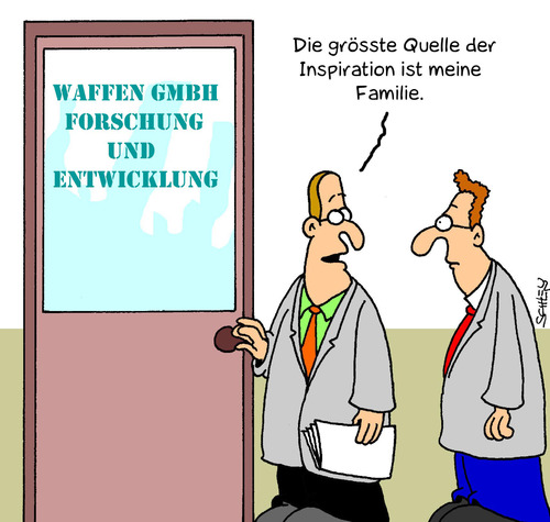 Cartoon: Inspiration (medium) by Karsten Schley tagged forschung,wissenschaft,familie,waffen,militär,armee,politik,forschung,wissenschaft,familie,waffen,militär,armee