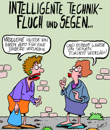 Cartoon: Intelligente Technik (medium) by Karsten Schley tagged technik,internet,digitales,computer,kommunikation,gesellschaft,forschung,wirtschaft,business,technik,internet,digitales,computer,kommunikation,gesellschaft,forschung,wirtschaft,business