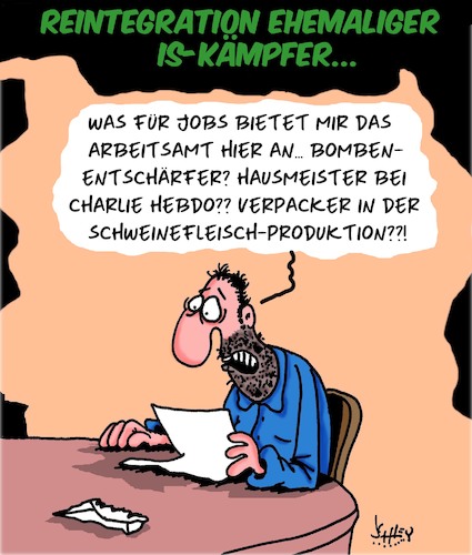 Cartoon: IS-Kämpfer (medium) by Karsten Schley tagged is,terrorismus,religion,krieg,politik,reintegration,jobs,europa,is,terrorismus,religion,krieg,politik,reintegration,jobs,europa