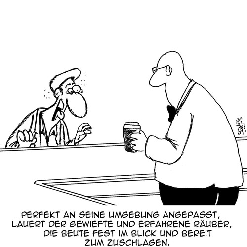 Cartoon: Jäger und Beute (medium) by Karsten Schley tagged bars,pubs,natur,jäger,beute,raubtiere,trinken,alkohol,männer,anpassung,gesellschaft,kneipen,gastronomie,bars,pubs,natur,jäger,beute,raubtiere,trinken,alkohol,männer,anpassung,gesellschaft,kneipen,gastronomie