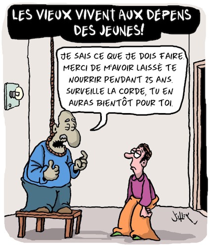 Cartoon: Jeunes et moins jeunes (medium) by Karsten Schley tagged age,demographie,finances,generations,jeunesse,politique,medias,societe,retraites,jeunes,age,demographie,finances,generations,jeunesse,politique,medias,societe,retraites