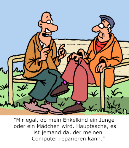 Cartoon: Junge oder Mädchen... (medium) by Karsten Schley tagged familie,kinder,enkel,jungen,mädchen,großeltern,großväter,technik,computer,jugend,bildung,gesellschaft,familie,kinder,enkel,jungen,mädchen,großeltern,großväter,technik,computer,jugend,bildung,gesellschaft