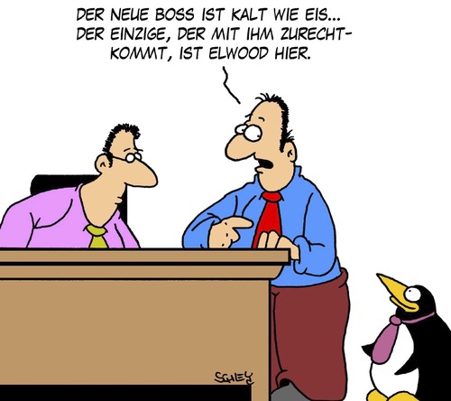 Cartoon: Kalt (medium) by Karsten Schley tagged arbeit,argeitgeber,arbeitnehmer,business,karriere,jobs,tiere