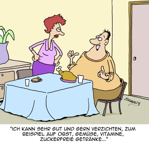 Cartoon: Kannst DU VERZICHTEN?? (medium) by Karsten Schley tagged ernährung,gesundheit,fasten,religion,fettleibigkeit,übergewicht,gesellschaft,ernährung,gesundheit,fasten,religion,fettleibigkeit,übergewicht,gesellschaft