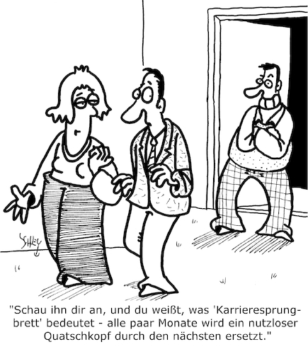 Cartoon: Karrieresprungbrett (medium) by Karsten Schley tagged karriere,kompetenz,arbeigeber,arbeitnehmer,qualifikation,potential,karrieresprungbrett,karriere,kompetenz,arbeigeber,arbeitnehmer,qualifikation,potential,karrieresprungbrett