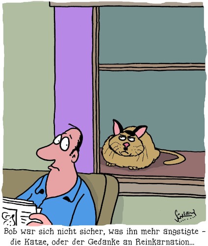 Cartoon: Katzenbild (medium) by Karsten Schley tagged geschichte,katzen,tiere,wiedergeburt,religion,aberglaube,angst,hitler,geschichte,katzen,tiere,wiedergeburt,religion,aberglaube,angst,hitler