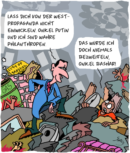 Cartoon: Kein Zweifel! (medium) by Karsten Schley tagged syrien,krieg,terror,kriegsverbrechen,assad,putin,russland,menschenrechte,flüchtlinge,tod,zivilisten,giftgas,gesellschaft,europa,syrien,krieg,terror,kriegsverbrechen,assad,putin,russland,menschenrechte,flüchtlinge,tod,zivilisten,giftgas,gesellschaft,europa