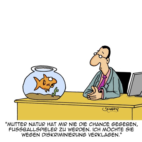 Cartoon: Keine Chance!! (medium) by Karsten Schley tagged fussball,sport,diskriminierung,natur,umwelt,evolution,recht,gesetze,rechtsanwälte,justiz,tiere,fische,fussball,sport,diskriminierung,natur,umwelt,evolution,recht,gesetze,rechtsanwälte,justiz,tiere,fische