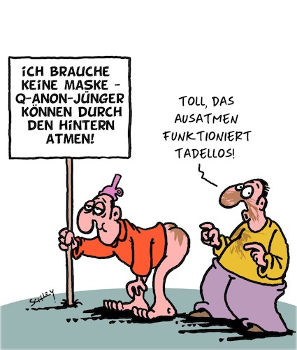 Cartoon: Keine Maske notwendig! (medium) by Karsten Schley tagged covidioten,qanon,masken,verschwörungstheorien,covid19,politik,bildung,soziales,gesellschaft,covidioten,qanon,masken,verschwörungstheorien,covid19,politik,bildung,soziales,gesellschaft