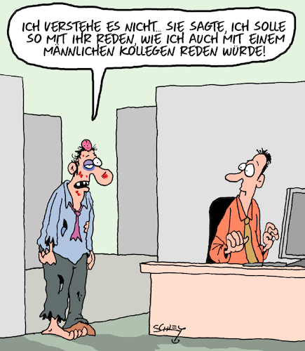 Cartoon: Kolleginnen (medium) by Karsten Schley tagged frauen,männer,kommunikation,gleichberechtigung,arbeit,arbeitgeber,arbeitnehmer,wirtschaft,büro,gesellschaft,frauen,männer,kommunikation,gleichberechtigung,arbeit,arbeitgeber,arbeitnehmer,wirtschaft,büro,gesellschaft