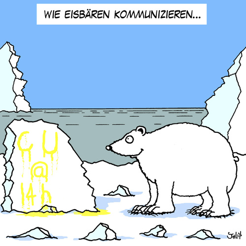 Cartoon: Kommunikation (medium) by Karsten Schley tagged tiere,natur,eisbären,eis,kommunikation,polarkreis,wetter,klima,umwelt,tiere,natur,eisbären,eis,kommunikation,polarkreis,wetter,klima,umwelt