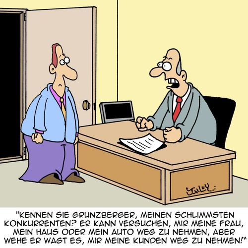 Cartoon: Konkurrenz (medium) by Karsten Schley tagged männer,frauen,ehe,arbeitnehmer,arbeitgeber,arbeit,büro,umsatz,werbung,kunden,marketing,konkurrenz,wettbewerb,jobs,wirtschaft,business,business,wirtschaft,jobs,wettbewerb,konkurrenz,marketing,kunden,werbung,umsatz,büro,arbeit,arbeitgeber,arbeitnehmer,ehe,frauen,männer