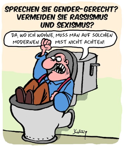 Cartoon: Krass korrekt! (medium) by Karsten Schley tagged sprache,worte,bildung,kultur,sexismus,rassismus,alltagsrassismus,medien,gesellschaft,politik,sprache,worte,bildung,kultur,sexismus,rassismus,alltagsrassismus,medien,gesellschaft,politik