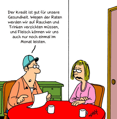 Cartoon: Kreditraten (medium) by Karsten Schley tagged schulden,geld,gesellschaft,wirtschaft,banken,ernährung,gesundheit,schulden,geld,gesellschaft,wirtschaft,banken,bank,ernährung,gesundheit,finanzkrise,wirtschaftskrise,einkommen,existenz,kredite,kredit,raten,luxus,armut,arm