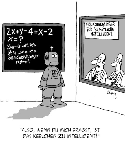 Cartoon: Künstliche Intelligenz (medium) by Karsten Schley tagged ki,forschung,wissenschaft,technik,arbeit,arbeitgeber,arbeitnehmer,löhne,soziales,gesellschaft,ki,forschung,wissenschaft,technik,arbeit,arbeitgeber,arbeitnehmer,löhne,soziales,gesellschaft