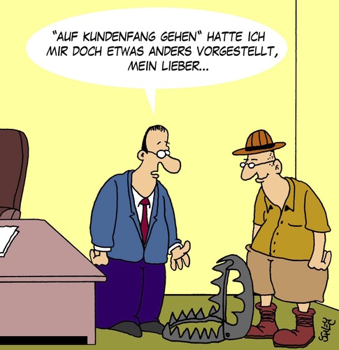 Cartoon: Kundenakquise (medium) by Karsten Schley tagged kunden,verkaufen,verkäufer,umsatz,business,wirtschaft,geld,arbeit,arbeitgeber,arbeitnehmer,werbung,kunden,verkaufen,verkäufer,umsatz,business,wirtschaft,geld,arbeit,arbeitgeber,arbeitnehmer,werbung