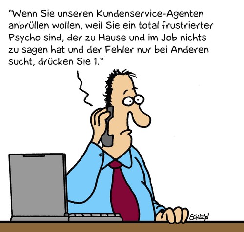 Cartoon: Kundenservice (medium) by Karsten Schley tagged business,wirtschaft,service,kommunikation,kundenservice,kunden,jobs,jobs,kunden,kundenservice,kommunikation,service,wirtschaft,business,arbeit,callcenter