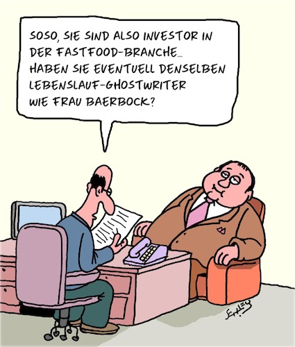 Cartoon: Lebenslauf (medium) by Karsten Schley tagged investoren,arbeitgeber,arbeitnehmer,bewerbungen,vorstellungsgespräche,lebenslauf,fastfood,ernährung,ghostwriter,fake,hochstapelei,baerbock,politik,wahlen,gesellschaft,deutschland,investoren,arbeitgeber,arbeitnehmer,bewerbungen,vorstellungsgespräche,lebenslauf,fastfood,ernährung,ghostwriter,fake,hochstapelei,baerbock,politik,wahlen,gesellschaft,deutschland