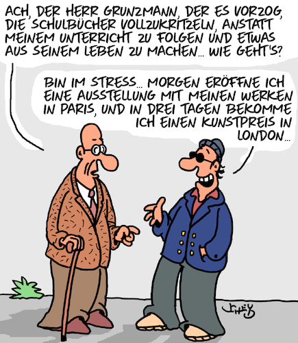 Cartoon: Lehrer und Schüler (medium) by Karsten Schley tagged bildung,schule,lehrer,schüler,alter,karriere,jobs,berufe,kunst,gesellschaft,bildung,schule,lehrer,schüler,alter,karriere,jobs,berufe,kunst,gesellschaft