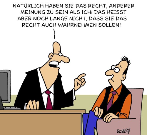 Cartoon: Meinung (medium) by Karsten Schley tagged arbeit,jobs,beruf,karriere,vorgesetzte,arbeitgeber,arbeitnehmer,meinung,meinungsfreiheit,zustimmung,opposition,arbeit,jobs,beruf,karriere,arbeitgeber,arbeitnehmer,meinung,meinungsfreiheit