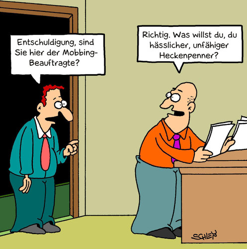 Cartoon: Mobbing - Beauftragter (medium) by Karsten Schley tagged gesellschaft,wirtschaft,gesundheit,arbeit,mobbing,arbeitsplatz,gesellschaft,wirtschaft,gesundheit,arbeit,mobbing,arbeitsplatz,job,beruf,karriere,angestellter,angestellte,hass