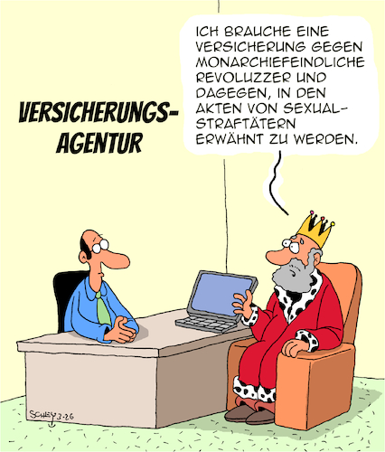 Cartoon: Monarchie in Gefahr (medium) by Karsten Schley tagged monarchie,epstein,sexualstraftäter,könige,königinnen,norwegen,mountbatten,windsor,england,usa,kriminalität,vertuschungen,medien,gesellschaft,monarchie,epstein,sexualstraftäter,könige,königinnen,norwegen,mountbatten,windsor,england,usa,kriminalität,vertuschungen,medien,gesellschaft
