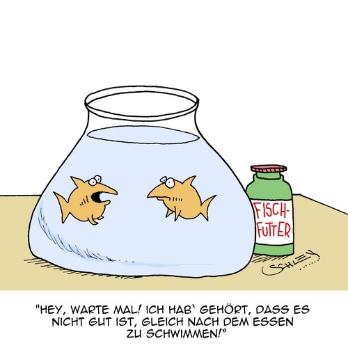 Cartoon: Nach dem Essen... (medium) by Karsten Schley tagged essen,ernährung,schwimmen,sport,tiere,fische,gesundheit,wasser,natur,essen,ernährung,schwimmen,sport,tiere,fische,gesundheit,wasser,natur