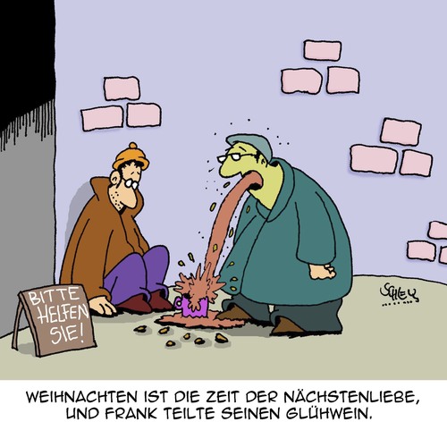 Cartoon: Nächstenliebe (medium) by Karsten Schley tagged weihnachten,teilen,nächstenliebe,glühwein,armut,trinken,religion,christentum,kirche,feiertage,weihnachten,teilen,nächstenliebe,glühwein,armut,trinken,religion,christentum,kirche,feiertage