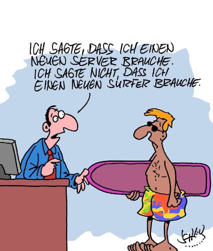 Cartoon: Neu (medium) by Karsten Schley tagged technik,computer,büro,industrie,internet,arbeitgeber,arbeitnehmer,business,sport,wassersport,sprache,technik,computer,büro,industrie,internet,arbeitgeber,arbeitnehmer,business,sport,wassersport,sprache