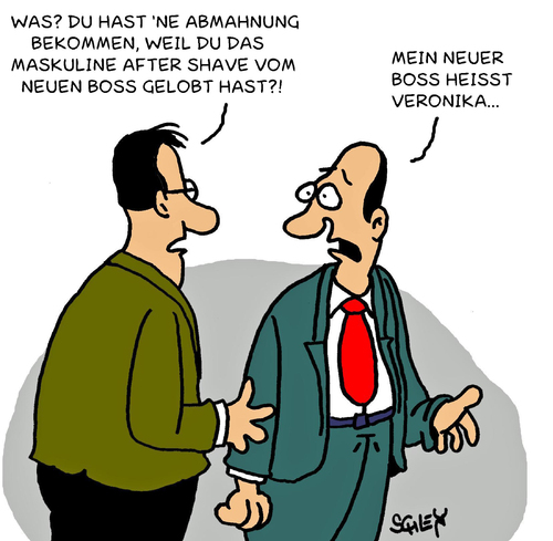 Cartoon: Neuer Boss (medium) by Karsten Schley tagged arbeitgeber,arbeitnehmer,vorgesetzte,männer,frauen,gesellschaft,wirtschaft,business,arbeit,arbeitgeber,arbeitnehmer,männer,frauen,gesellschaft,wirtschaft,business,arbeit