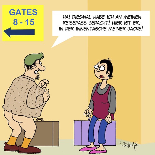 Cartoon: Nicht vergessen!! (medium) by Karsten Schley tagged frauen,männer,vergesslichkeit,touristen,tourismus,flughafen,reisepass,reisen,reisen,reisepass,flughafen,tourismus,touristen,vergesslichkeit,männer,frauen