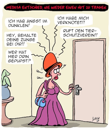 Cartoon: Nie wieder!! (medium) by Karsten Schley tagged medusa,mythen,legenden,griechenland,geschichte,antike,filme,tiere,schlangen,medusa,mythen,legenden,griechenland,geschichte,antike,filme,tiere,schlangen