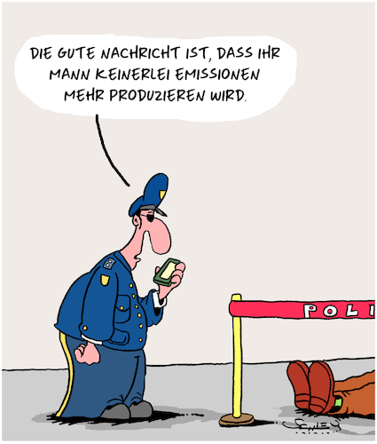 Cartoon: Null Emissionen (medium) by Karsten Schley tagged klimawandel,natur,umwelt,ehe,kriminalität,politik,polizei,tod,gesellschaft,klimawandel,natur,umwelt,ehe,kriminalität,politik,polizei,tod,gesellschaft