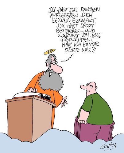 Cartoon: Oder was? (medium) by Karsten Schley tagged religion,himmel,tod,gott,sport,gesundheit,ernährung,unfälle,gesellschaft,religion,himmel,tod,gott,sport,gesundheit,ernährung,unfälle,gesellschaft