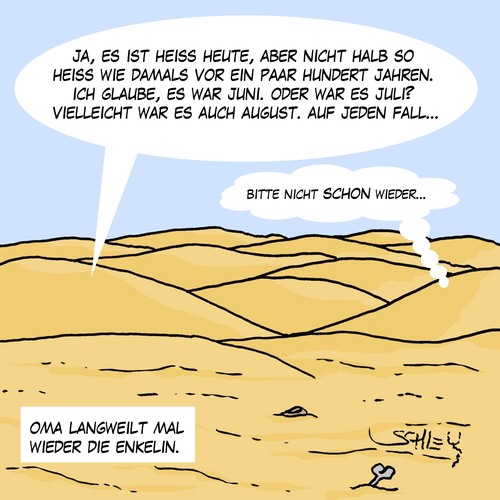 Cartoon: Oma erzählt heisse Geschichten (medium) by Karsten Schley tagged familie,grossmütter,enkel,hitze,klima,wetter,temperaturen,wüste,meteorologie,familie,grossmütter,enkel,hitze,klima,wetter,temperaturen,wüste,meteorologie