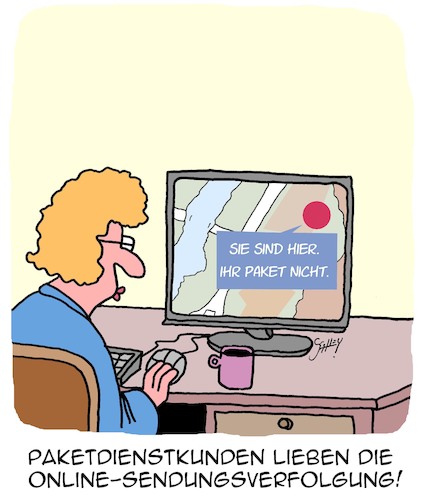 Cartoon: Online-Sendungsverfolgung (medium) by Karsten Schley tagged sendungsverfolgung,paketdienste,transport,kunden,tracking,zustellung,kundenservice,computer,technik,wirtschaft,business,gesellschaft,sendungsverfolgung,paketdienste,transport,kunden,tracking,zustellung,kundenservice,computer,technik,wirtschaft,business,gesellschaft