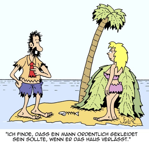 Cartoon: Ordentliche Männer (medium) by Karsten Schley tagged mode,männer,männermode,kultur,verhalten,frauen,inseln,schiffbruch,unfälle,meere,ozeane,konventionen,mode,männer,männermode,kultur,verhalten,frauen,inseln,schiffbruch,unfälle,meere,ozeane,konventionen