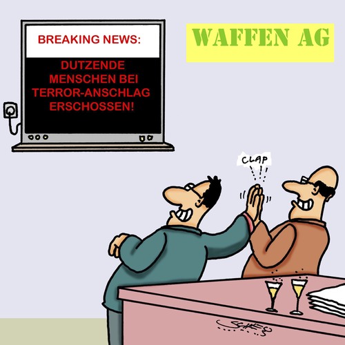 Cartoon: Paaaaarty!!! (medium) by Karsten Schley tagged politik,waffen,business,wirtschaft,terrorismus,tod,profite,kapitalismus,gesellschaft,nra,kriminalität,gewalt,politik,waffen,business,wirtschaft,terrorismus,tod,profite,kapitalismus,gesellschaft,nra,kriminalität,gewalt