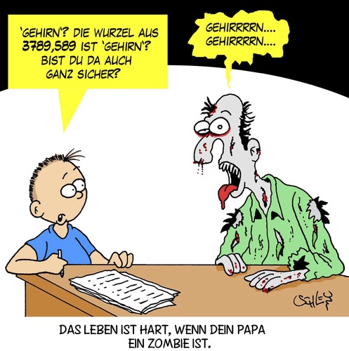 Cartoon: Papa (medium) by Karsten Schley tagged väter,söhne,zombies,schule,hausaufgaben,jugend,kindheit,deutschland,filme,unterhaltung,horror,gesellschaft,väter,söhne,zombies,schule,hausaufgaben,jugend,kindheit,deutschland,filme,unterhaltung,horror,gesellschaft