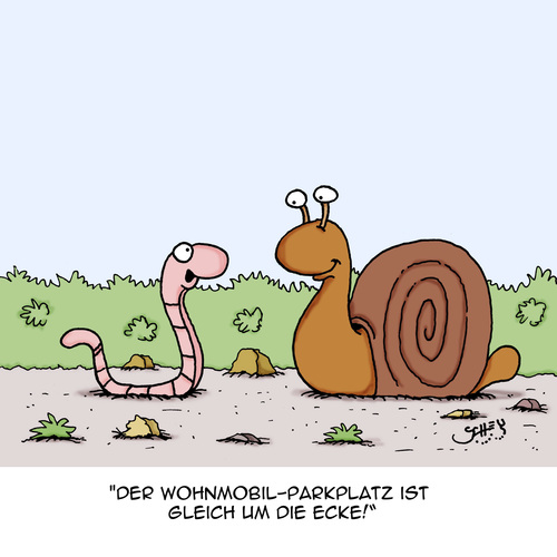 Cartoon: Parkplatz (medium) by Karsten Schley tagged urlaub,wohnmobile,camping,tourismus,reisen,natur,tiere,urlaub,wohnmobile,camping,tourismus,reisen,natur,tiere