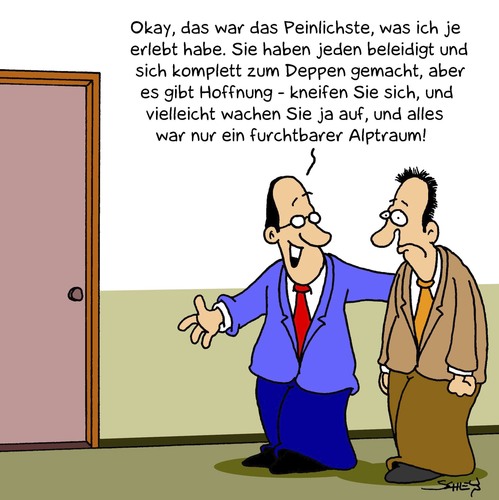 Cartoon: Peinlich (medium) by Karsten Schley tagged jobs,arbeit,arbeitgeber,arbeitnehmer,wirtschaft,business,alpträume,jobs,arbeit,arbeitgeber,arbeitnehmer,wirtschaft,business,alpträume