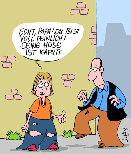 Cartoon: Peinlich!! (medium) by Karsten Schley tagged kleidung,hosen,mode,kinder,jugend,eltern,verhalten,alter,trends,familien,gesellschaft,deutschland,europa,kleidung,hosen,mode,kinder,jugend,eltern,verhalten,alter,trends,familien,gesellschaft,deutschland,europa