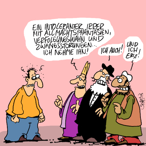 Cartoon: Perfekt! (medium) by Karsten Schley tagged religion,extremismus,intoleranz,fanatismus,geistesstörungen,gesellschaft,kirche,islam,religion,extremismus,intoleranz,fanatismus,geistesstörungen,gesellschaft,kirche,islam