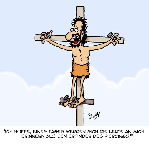 Cartoon: Piercing (medium) by Karsten Schley tagged religion,christentum,bibel,jesus,gott,glaube,aberglaube,mythen,legenden,erfindungen,technologie,wissenschaft,kultur,körperkult,religion,christentum,bibel,jesus,gott,glaube,aberglaube,mythen,legenden,erfindungen,technologie,wissenschaft,kultur,körperkult